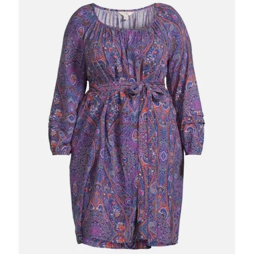 Terra & Sky Womens Knee Length Paisley Dress with POCKETS Multicolor 3X